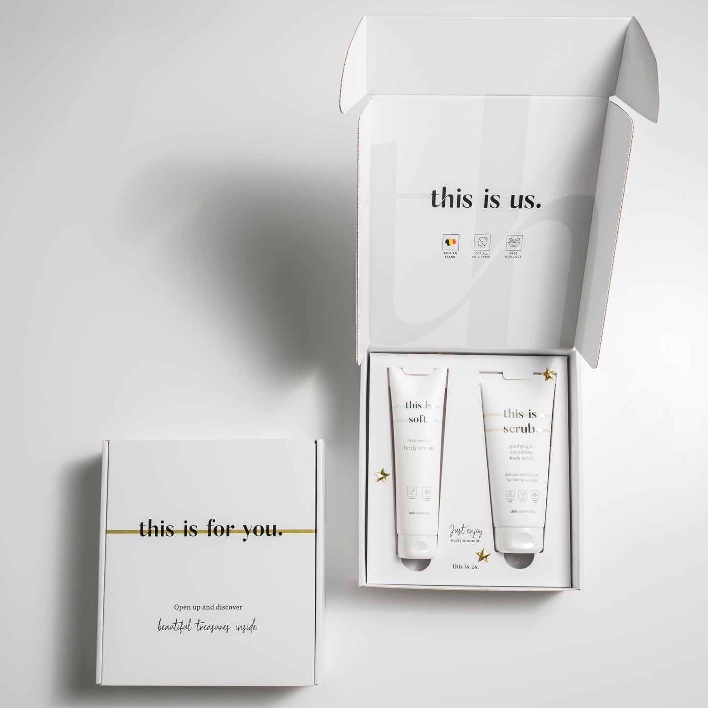 ‘this is for you.’ Cadeauset Body Scrub & Body Cream