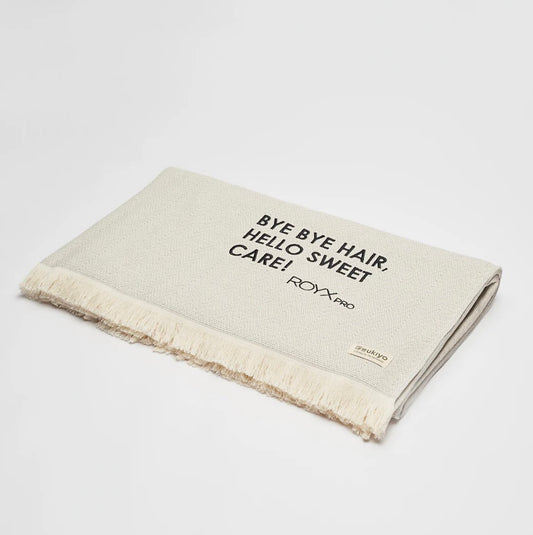 Hamamhanddoek 'Bye bye hair, hello sweet care' (100x180cm)
