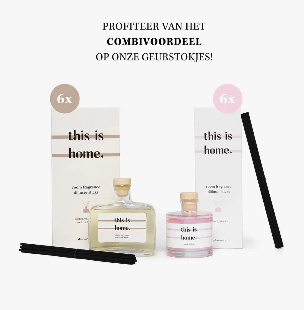 MIX 'this is home.' Geurstokjes (6x 200ml bruin + 6x 200ml roze)