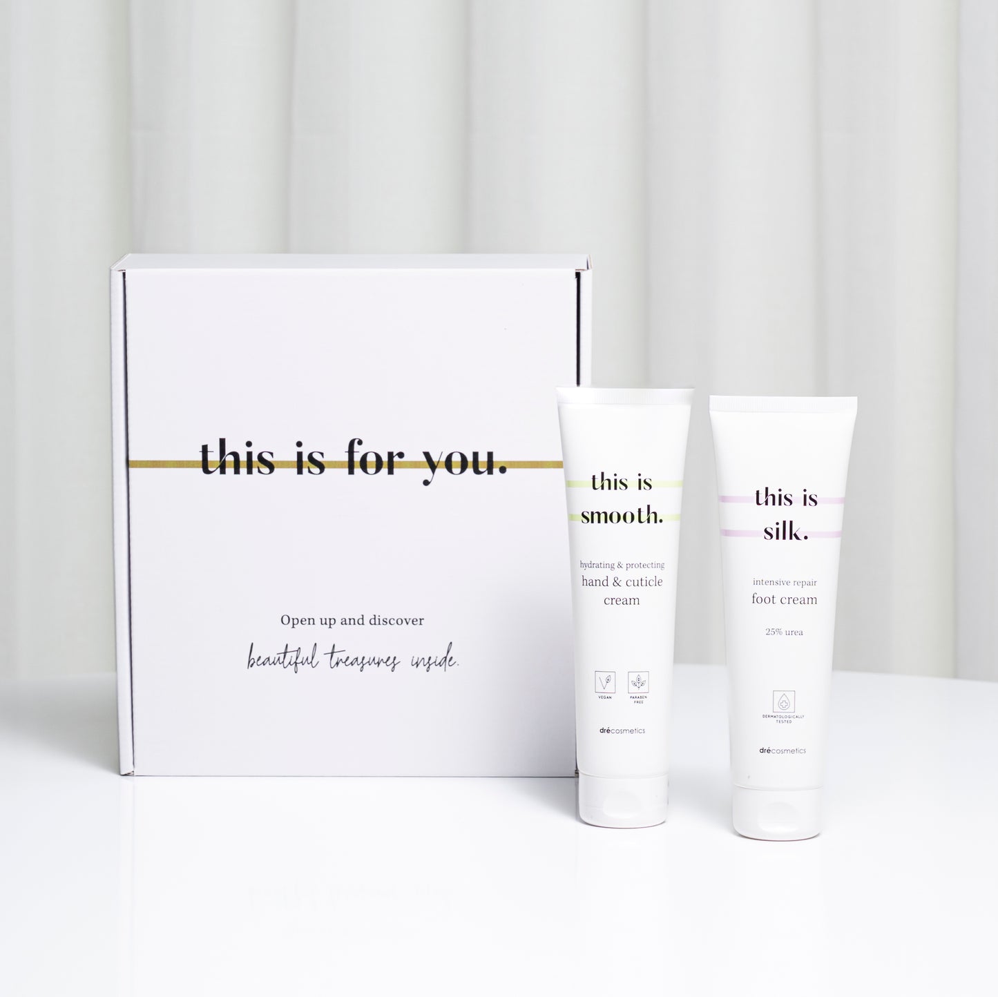 Cadeauset 'this is us.' (per 6) | hand & cuticle cream (150ml) + foot cream (150ml)