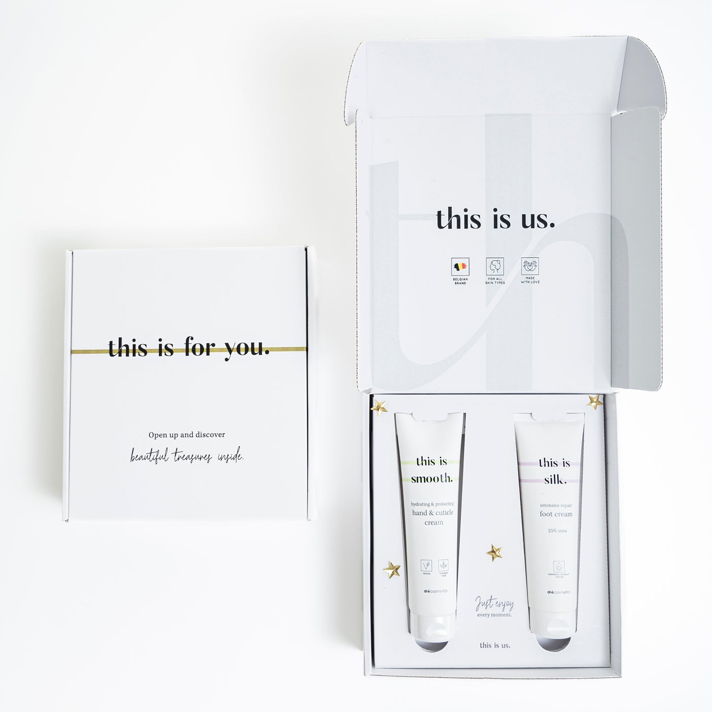 Cadeauset 'this is us.' (per 6) | hand & cuticle cream (150ml) + foot cream (150ml)